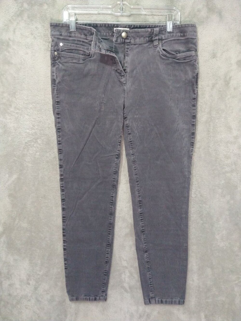 Eileen Fisher Corduroy Pants Womens 14P Gray Skinny Organic Cotton Stretch